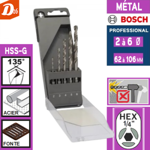 Coffret foret métal HSS-G 8 pièces 2 à 10mm Bosch - Matériel de Pro